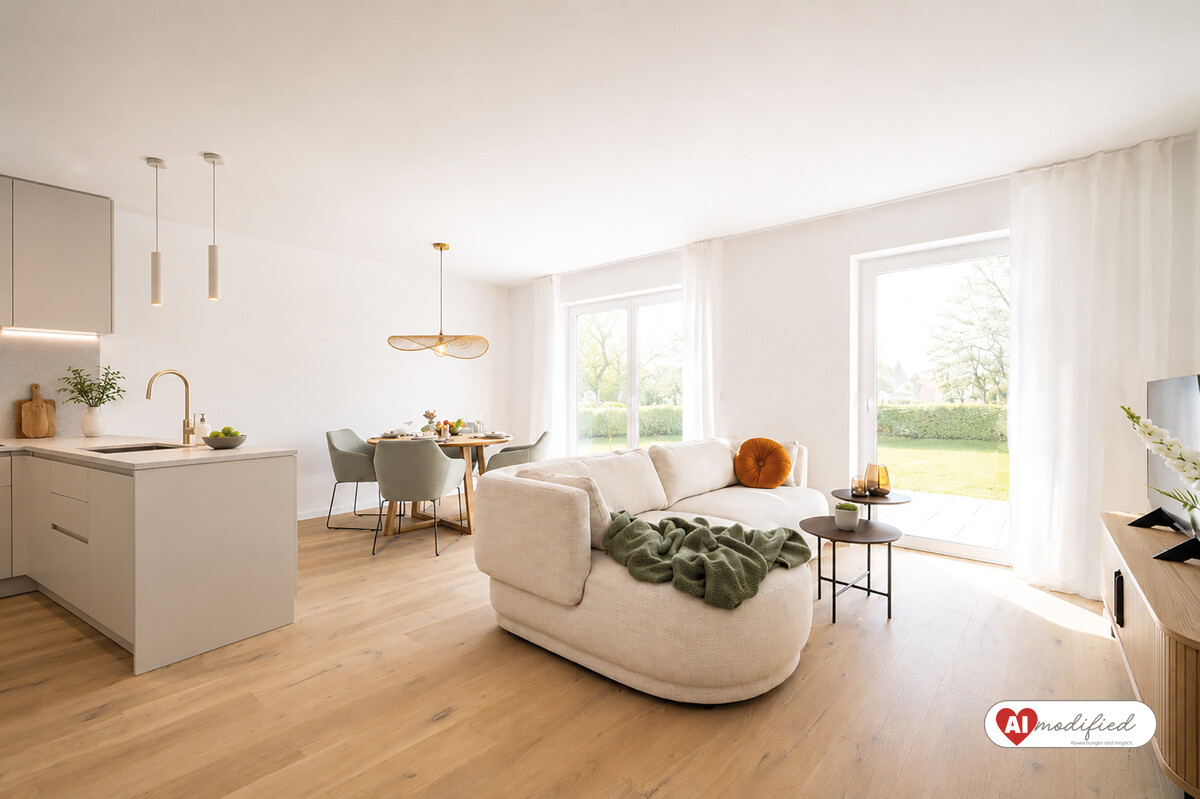 Beispiel-Wohnzimmer (Visualisierung, KI-Modifiziert)